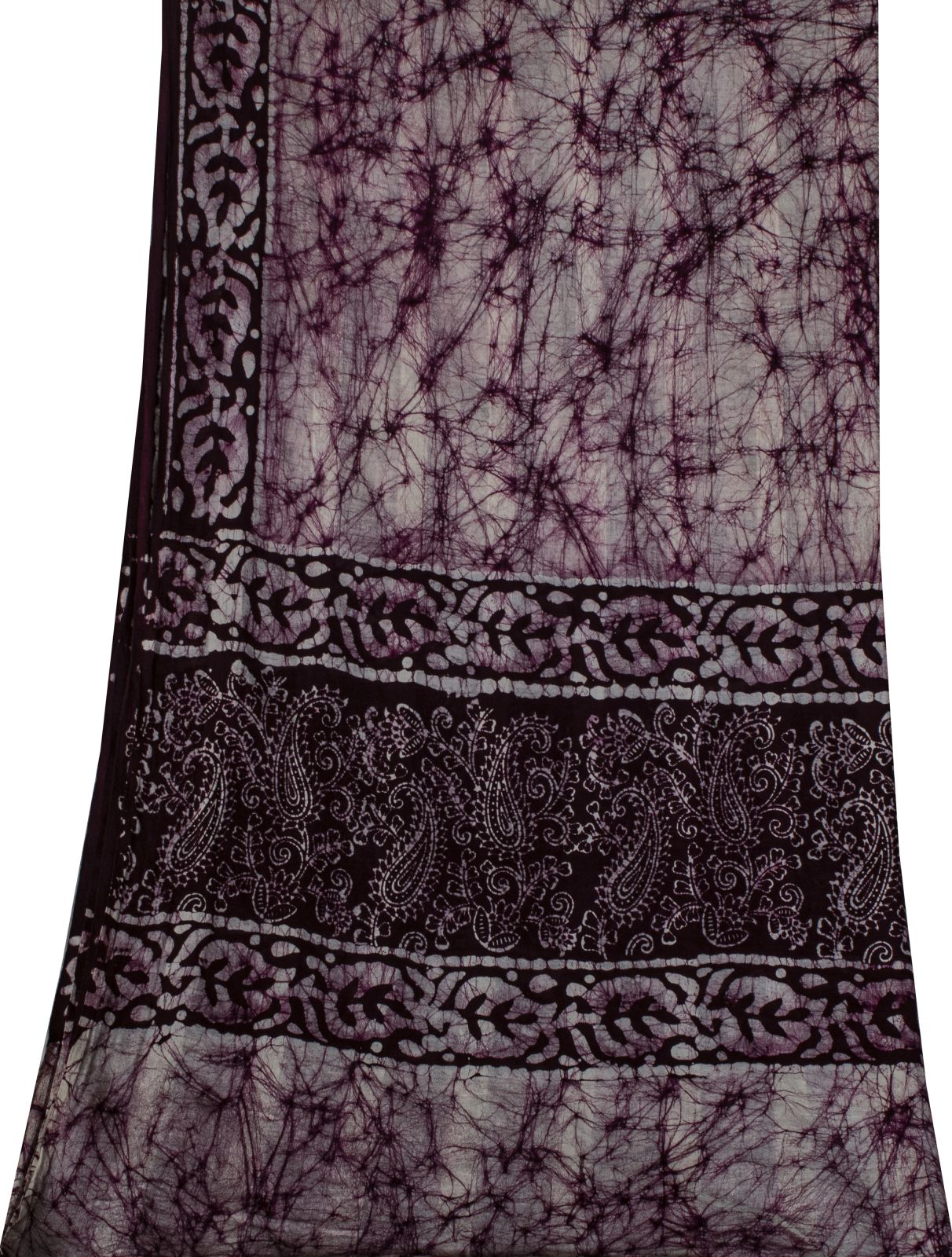 Sanskriti Vintage Dupatta/Stole Wine Pure Cotton Batik Work Abstract Indian Veil