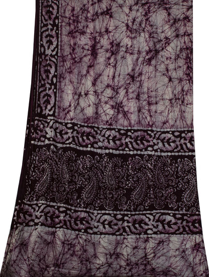 Sanskriti Vintage Dupatta/Stole Wine Pure Cotton Batik Work Abstract Indian Veil