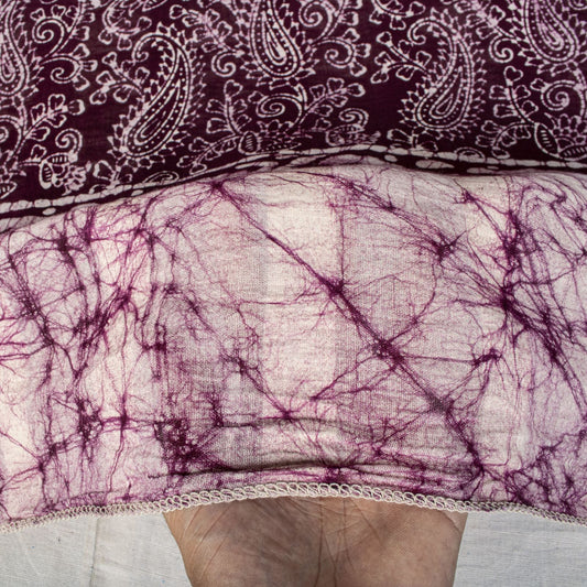 Sanskriti Vintage Dupatta/Stole Wine Pure Cotton Batik Work Abstract Indian Veil