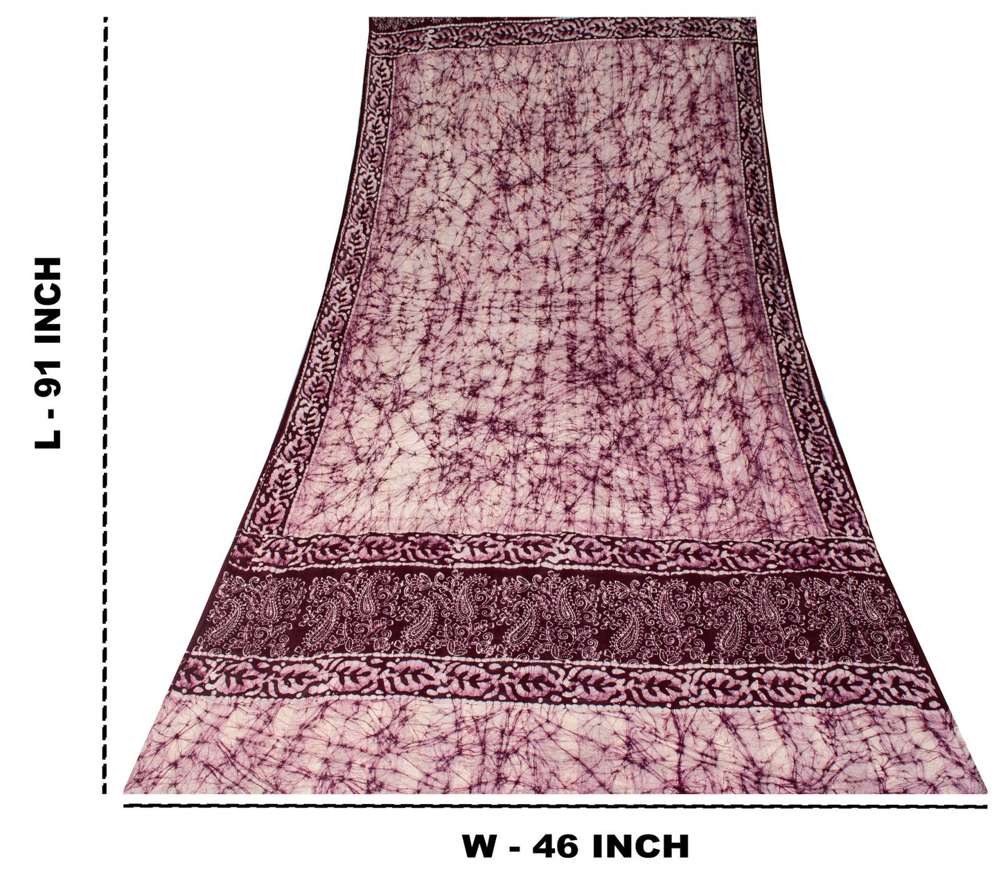 Sanskriti Vintage Dupatta/Stole Wine Pure Cotton Batik Work Abstract Indian Veil