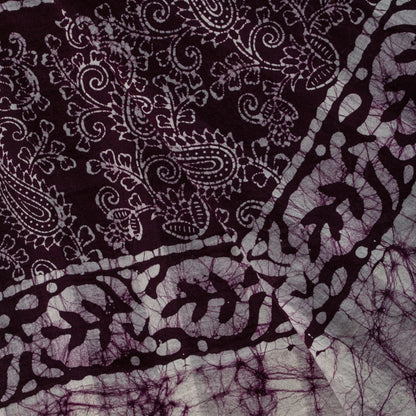 Sanskriti Vintage Dupatta/Stole Wine Pure Cotton Batik Work Abstract Indian Veil