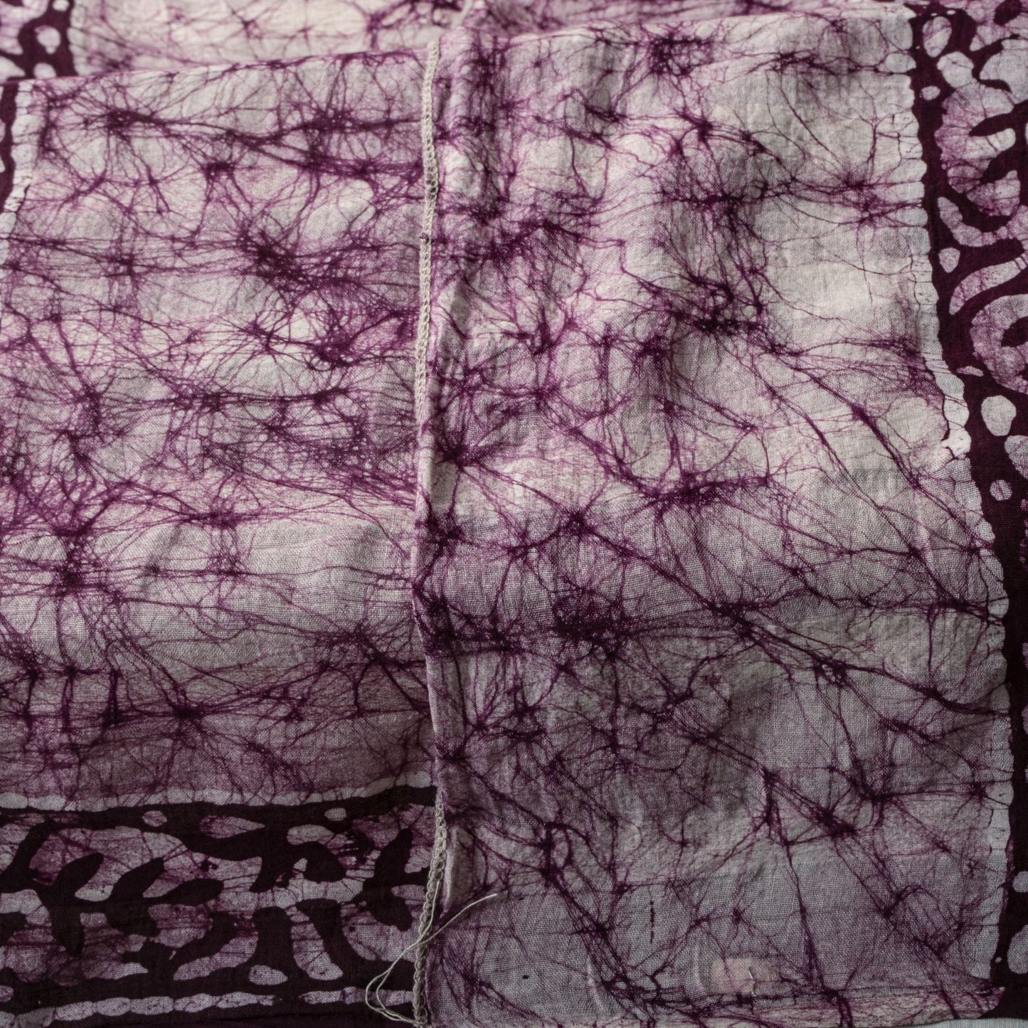 Sanskriti Vintage Dupatta/Stole Wine Pure Cotton Batik Work Abstract Indian Veil