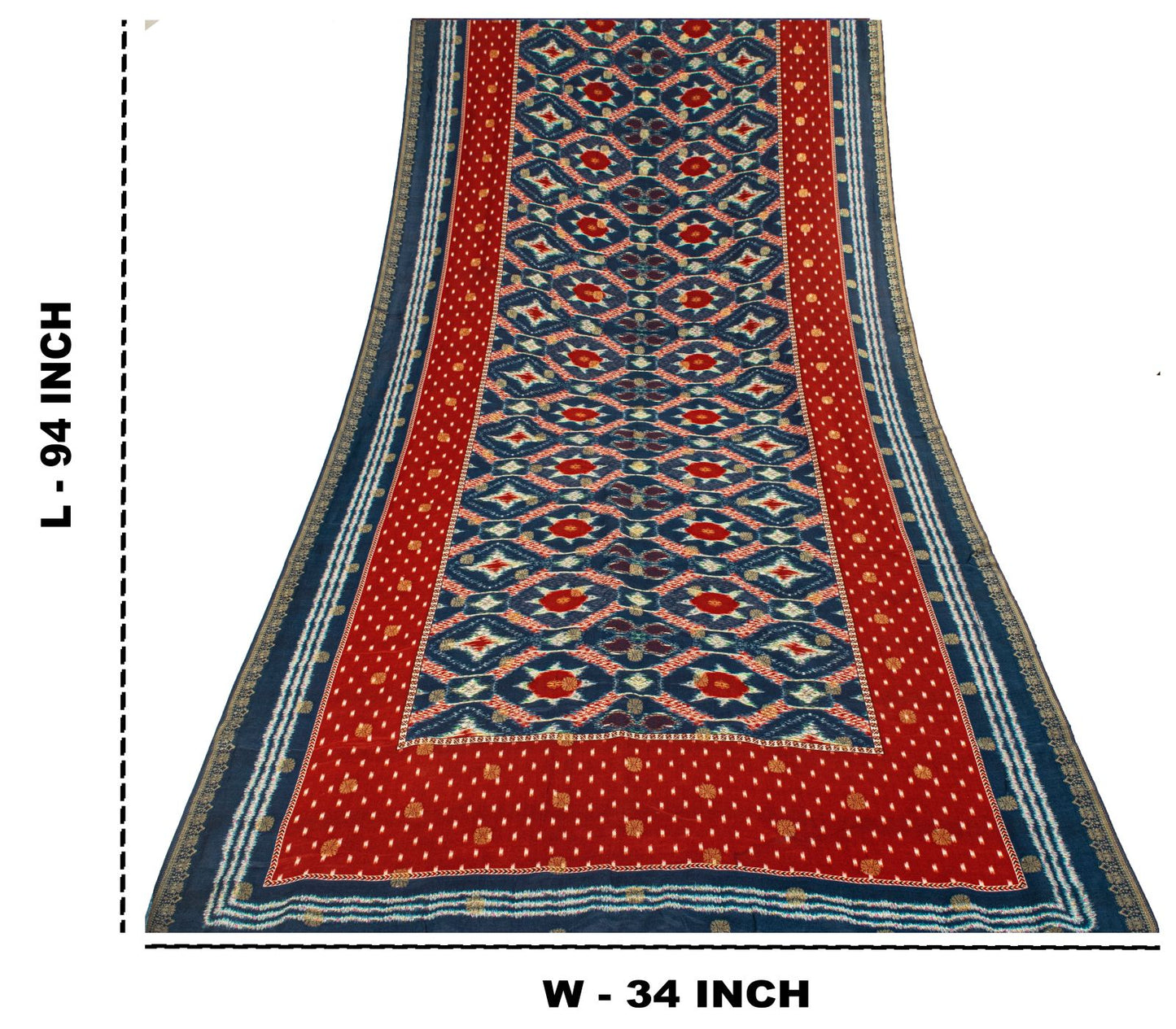Sanskriti Vintage Dupatta/Stole Blue-Red Cotton Silk Ikat Print-Woven Soft Veil