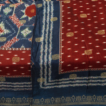 Sanskriti Vintage Dupatta/Stole Blue-Red Cotton Silk Ikat Print-Woven Soft Veil