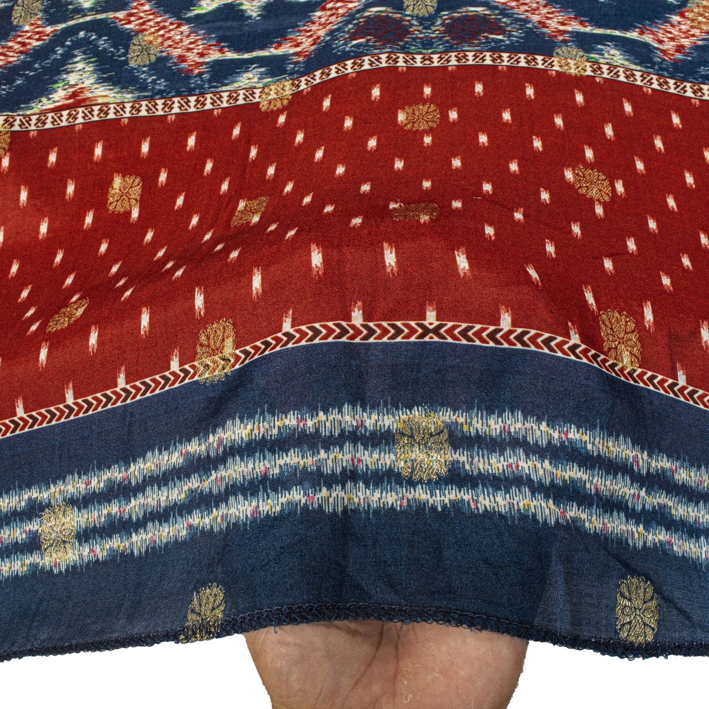 Sanskriti Vintage Dupatta/Stole Blue-Red Cotton Silk Ikat Print-Woven Soft Veil