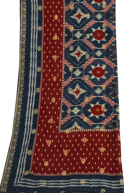 Sanskriti Vintage Dupatta/Stole Blue-Red Cotton Silk Ikat Print-Woven Soft Veil