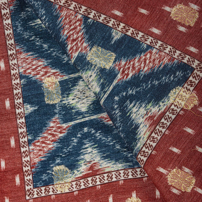 Sanskriti Vintage Dupatta/Stole Blue-Red Cotton Silk Ikat Print-Woven Soft Veil