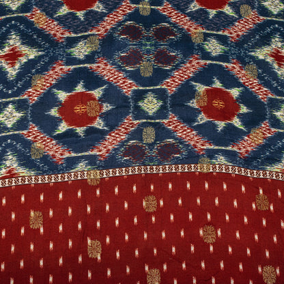 Sanskriti Vintage Dupatta/Stole Blue-Red Cotton Silk Ikat Print-Woven Soft Veil