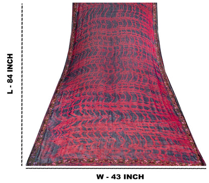 Sanskriti Vintage Dupatta/Stole Wine-Blue Pure Chiffon Tie-Dye Hand Beaded Veil