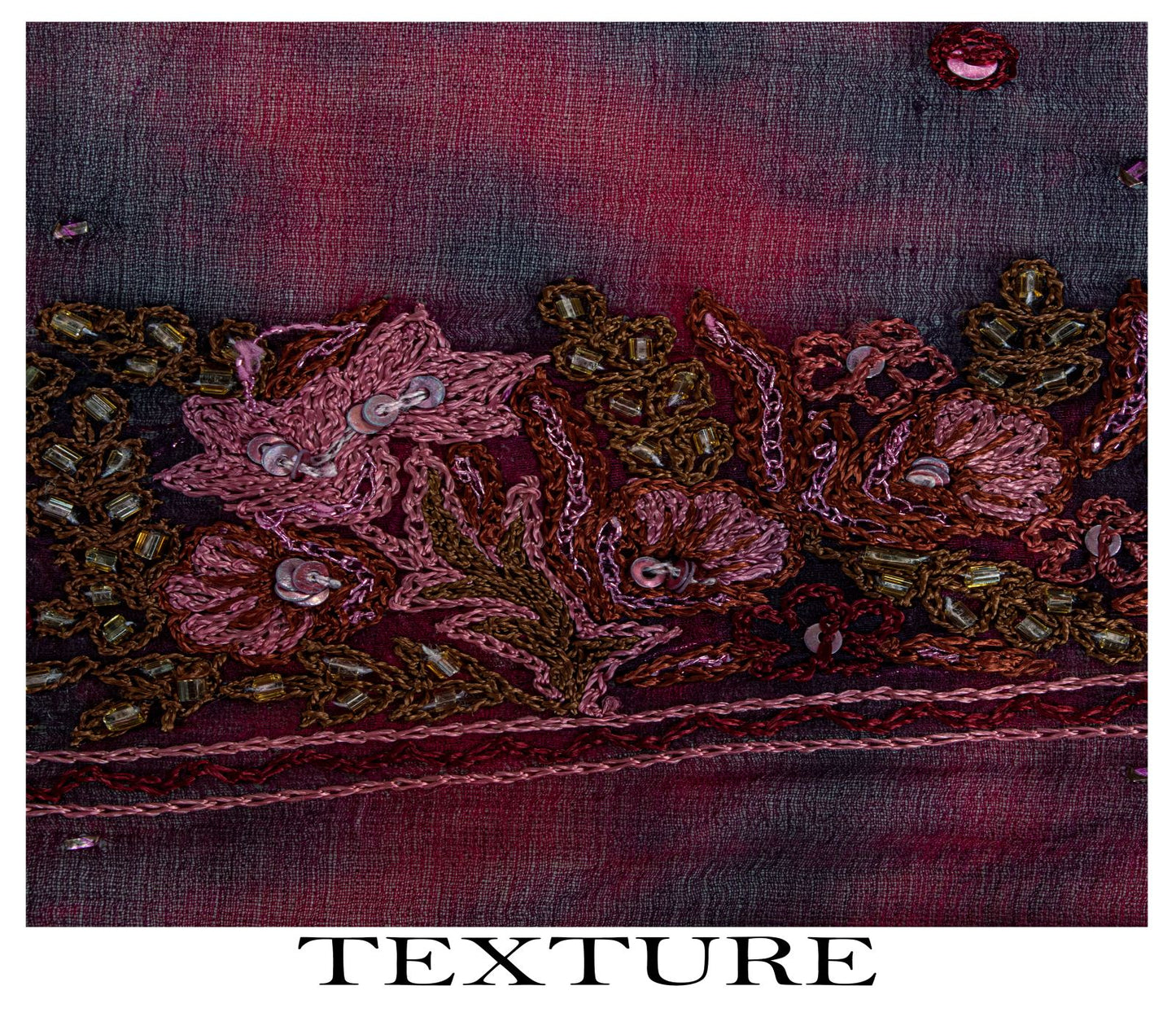 Sanskriti Vintage Dupatta/Stole Wine-Blue Pure Chiffon Tie-Dye Hand Beaded Veil