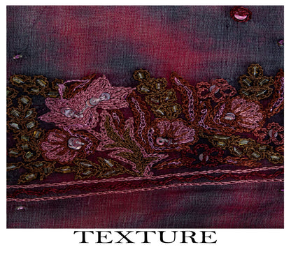 Sanskriti Vintage Dupatta/Stole Wine-Blue Pure Chiffon Tie-Dye Hand Beaded Veil