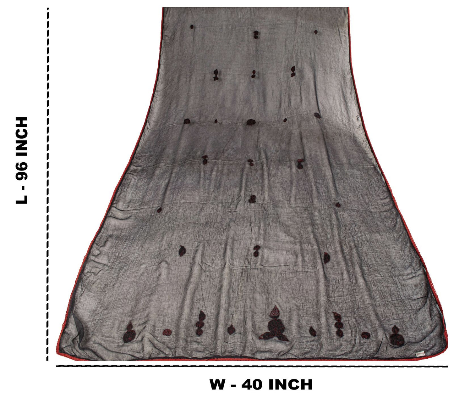 Sanskriti Vintage Dupatta/Stole Black Pure Chiffon Embroidered Patch Indian Veil