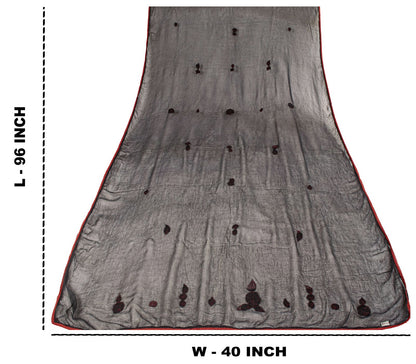 Sanskriti Vintage Dupatta/Stole Black Pure Chiffon Embroidered Patch Indian Veil