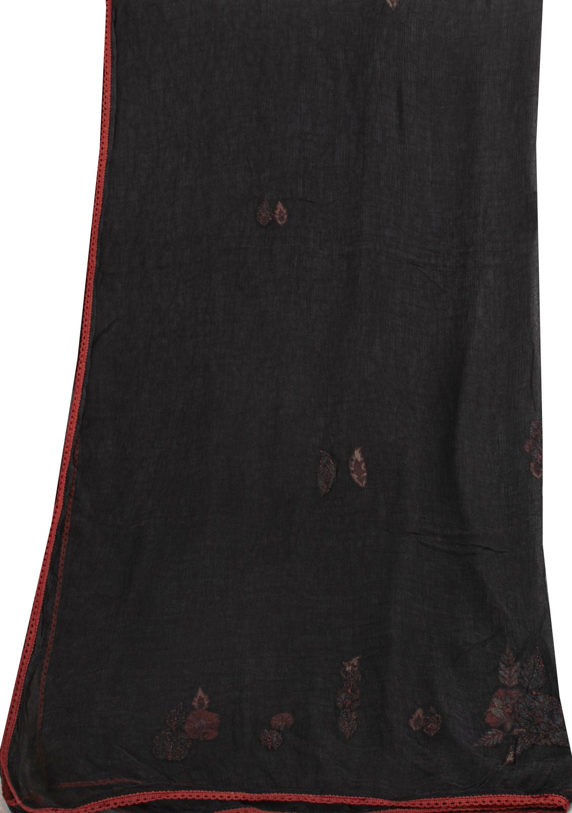 Sanskriti Vintage Dupatta/Stole Black Pure Chiffon Embroidered Patch Indian Veil