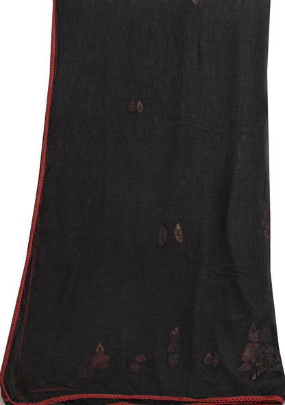 Sanskriti Vintage Dupatta/Stole Black Pure Chiffon Embroidered Patch Indian Veil