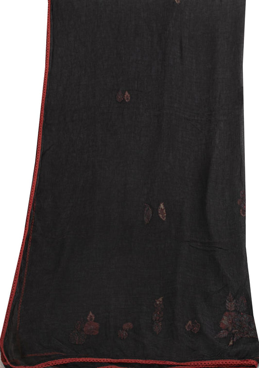 Sanskriti Vintage Dupatta/Stole Black Pure Chiffon Embroidered Patch Indian Veil