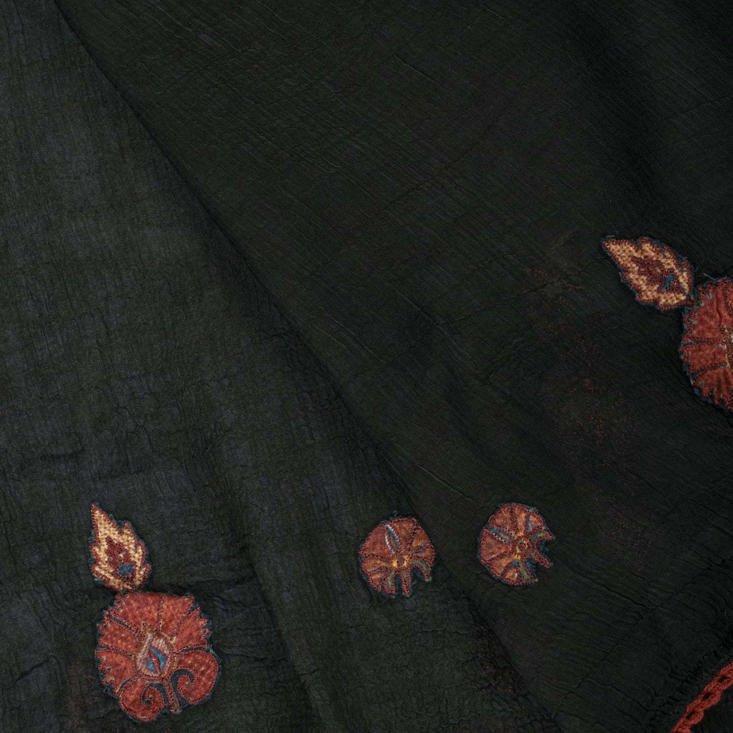Sanskriti Vintage Dupatta/Stole Black Pure Chiffon Embroidered Patch Indian Veil