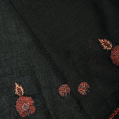 Sanskriti Vintage Dupatta/Stole Black Pure Chiffon Embroidered Patch Indian Veil