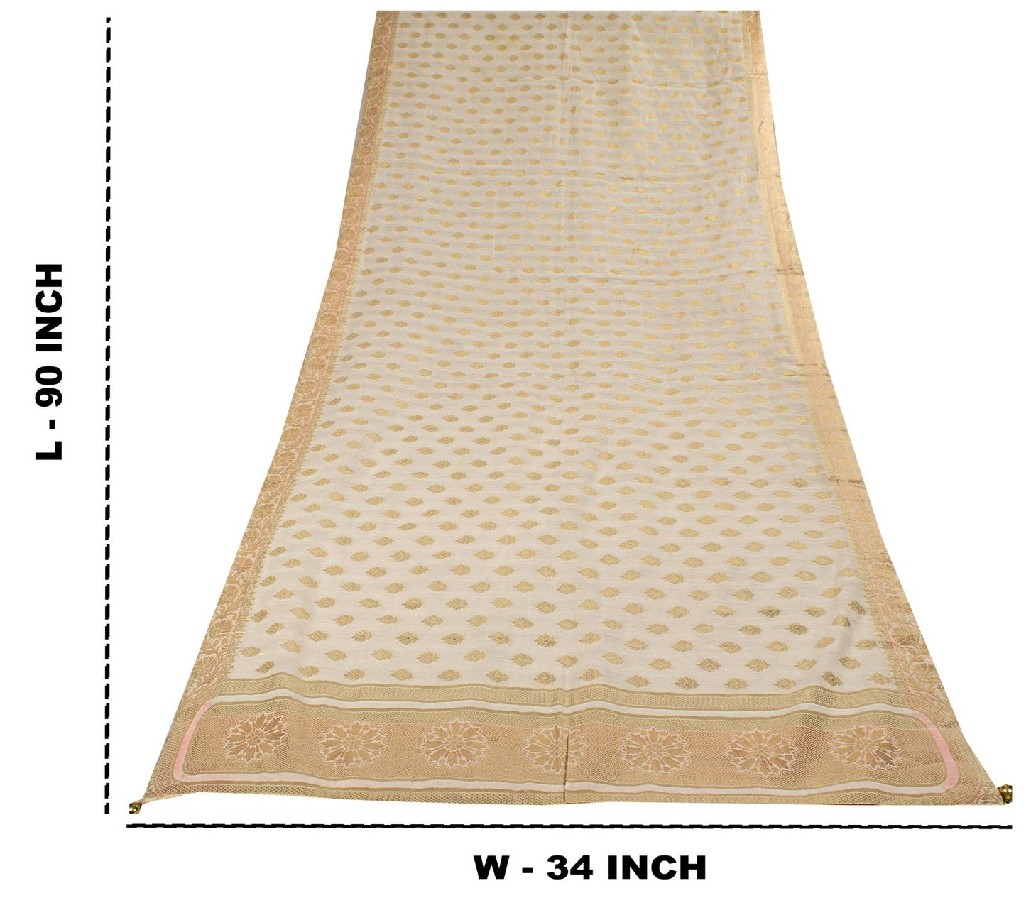 Sanskriti Vintage Dupatta/Stole OffWhite Blend Cotton Zari Woven Maheshwari Veil