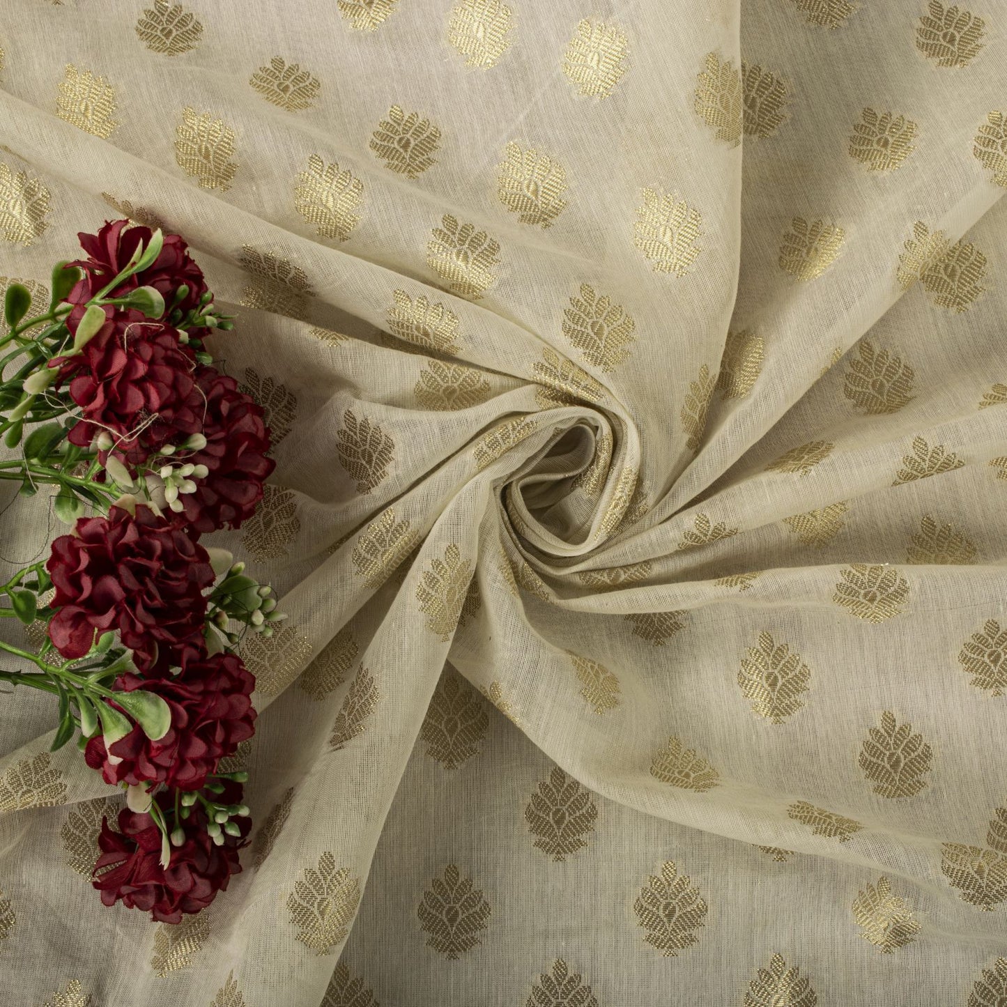 Sanskriti Vintage Dupatta/Stole OffWhite Blend Cotton Zari Woven Maheshwari Veil