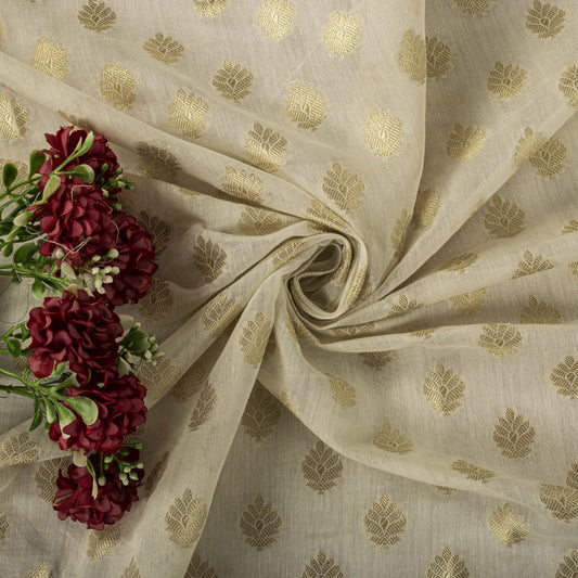 Sanskriti Vintage Dupatta/Stole OffWhite Blend Cotton Zari Woven Maheshwari Veil