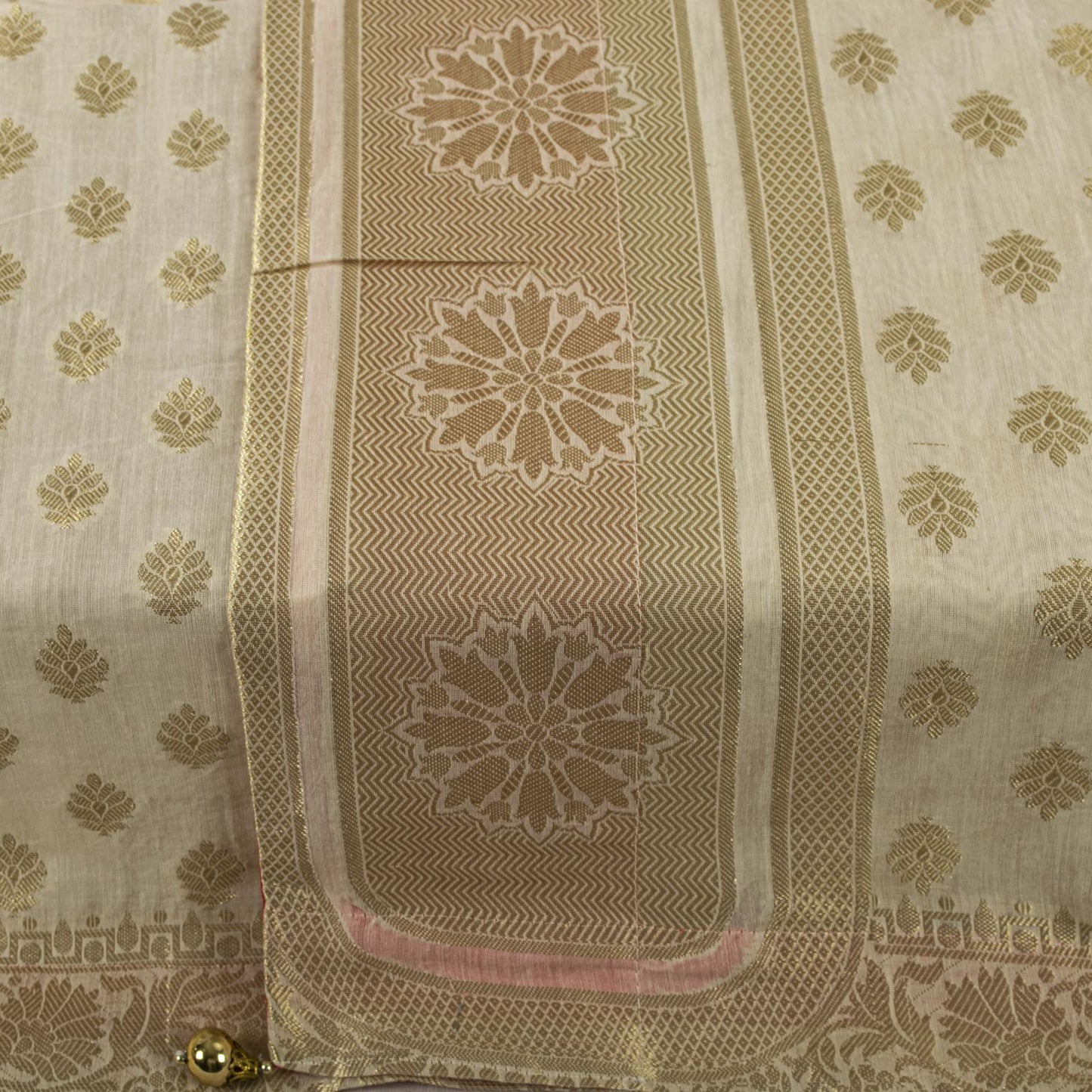 Sanskriti Vintage Dupatta/Stole OffWhite Blend Cotton Zari Woven Maheshwari Veil