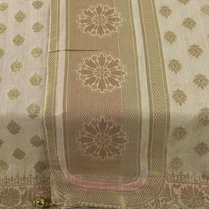 Sanskriti Vintage Dupatta/Stole OffWhite Blend Cotton Zari Woven Maheshwari Veil