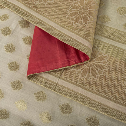 Sanskriti Vintage Dupatta/Stole OffWhite Blend Cotton Zari Woven Maheshwari Veil
