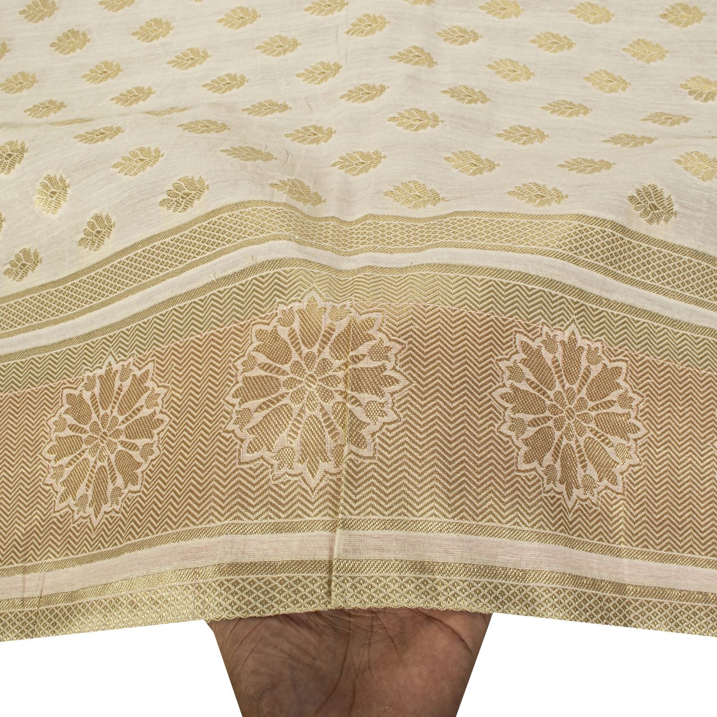 Sanskriti Vintage Dupatta/Stole OffWhite Blend Cotton Zari Woven Maheshwari Veil
