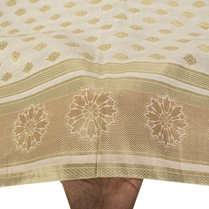 Sanskriti Vintage Dupatta/Stole OffWhite Blend Cotton Zari Woven Maheshwari Veil