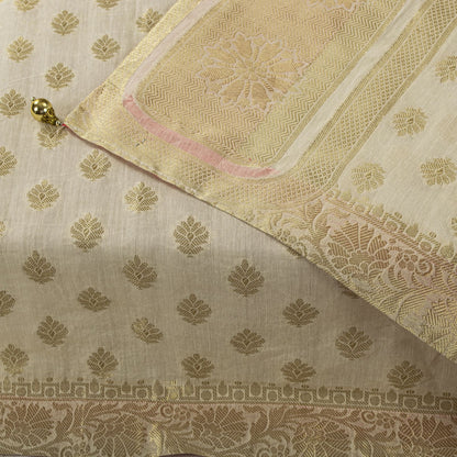 Sanskriti Vintage Dupatta/Stole OffWhite Blend Cotton Zari Woven Maheshwari Veil