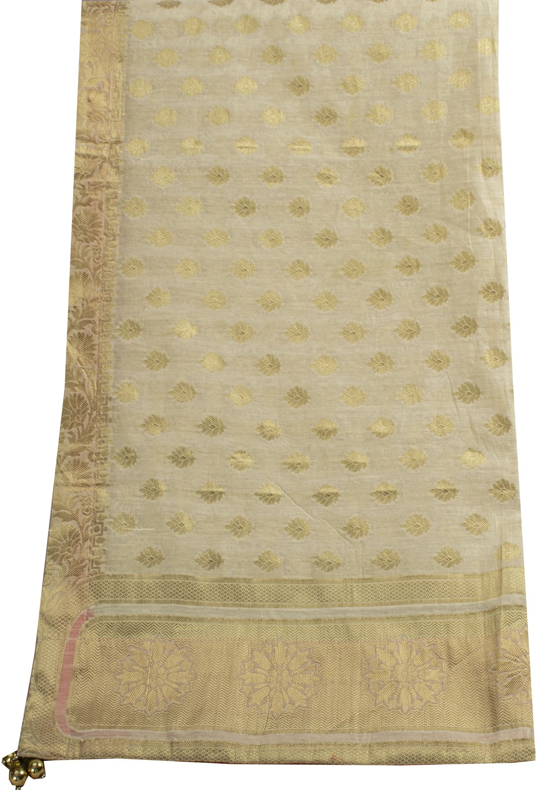 Sanskriti Vintage Dupatta/Stole OffWhite Blend Cotton Zari Woven Maheshwari Veil