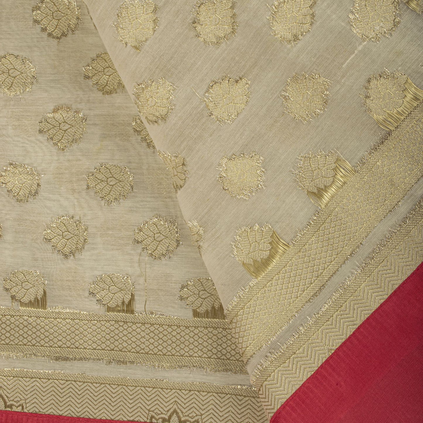 Sanskriti Vintage Dupatta/Stole OffWhite Blend Cotton Zari Woven Maheshwari Veil