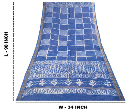 Sanskriti Vintage Dupatta/Stole Blue Cotton Silk Batik Work Chanderi Zari Veil