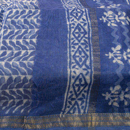 Sanskriti Vintage Dupatta/Stole Blue Cotton Silk Batik Work Chanderi Zari Veil