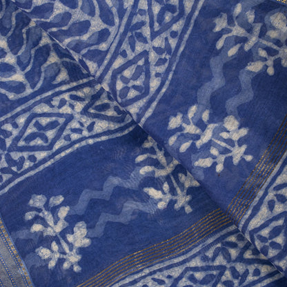 Sanskriti Vintage Dupatta/Stole Blue Cotton Silk Batik Work Chanderi Zari Veil