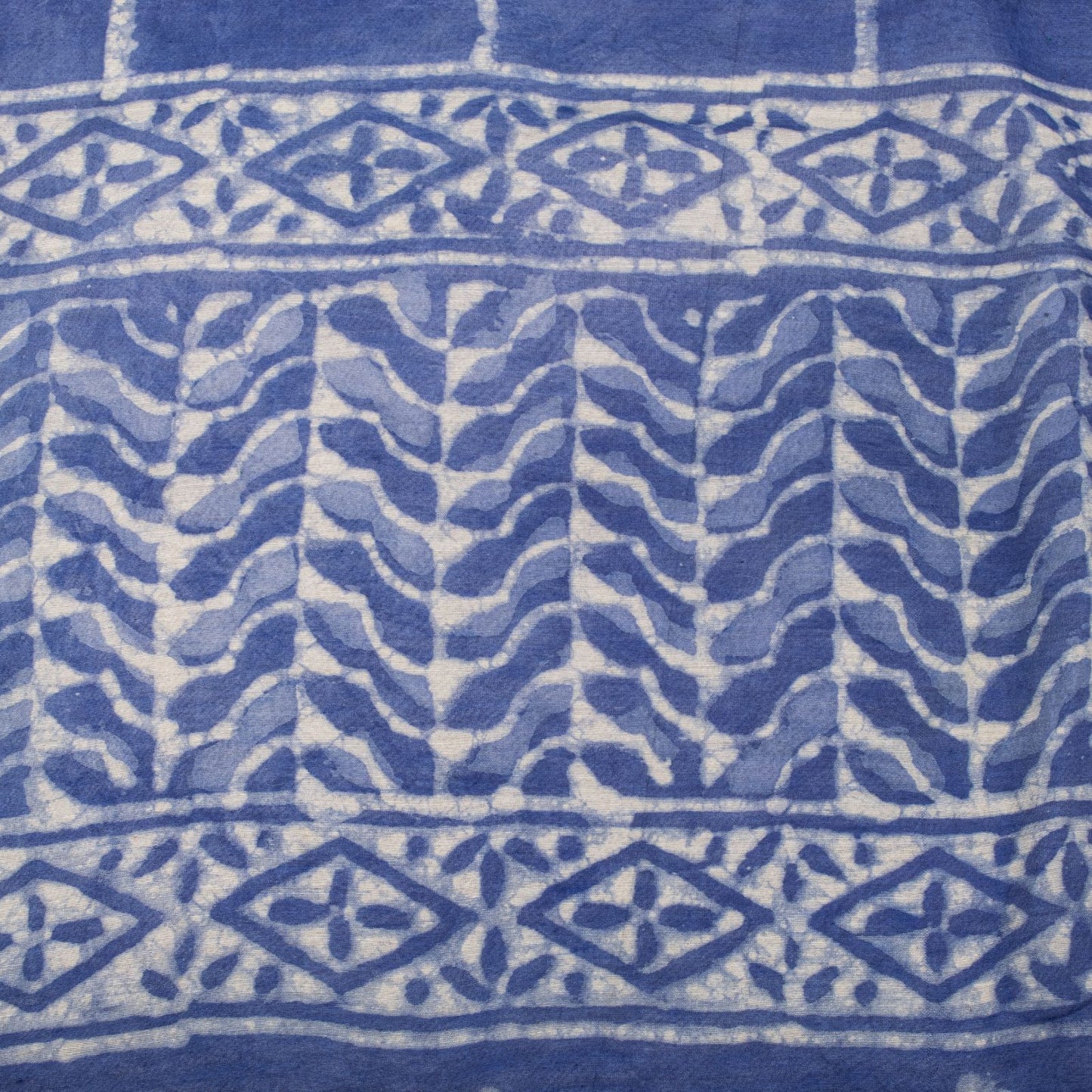 Sanskriti Vintage Dupatta/Stole Blue Cotton Silk Batik Work Chanderi Zari Veil