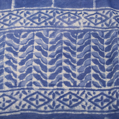 Sanskriti Vintage Dupatta/Stole Blue Cotton Silk Batik Work Chanderi Zari Veil