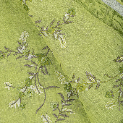 Sanskriti Vintage Dupatta/Stole Green Pure Cotton Embroidered-Hand-Woven Fabric