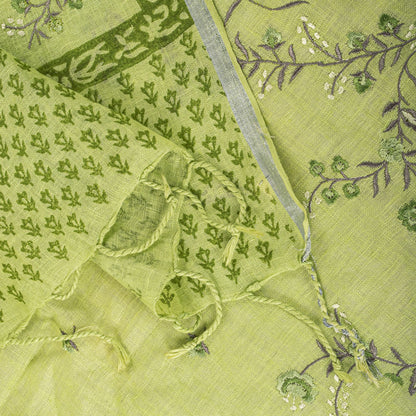 Sanskriti Vintage Dupatta/Stole Green Pure Cotton Embroidered-Hand-Woven Fabric