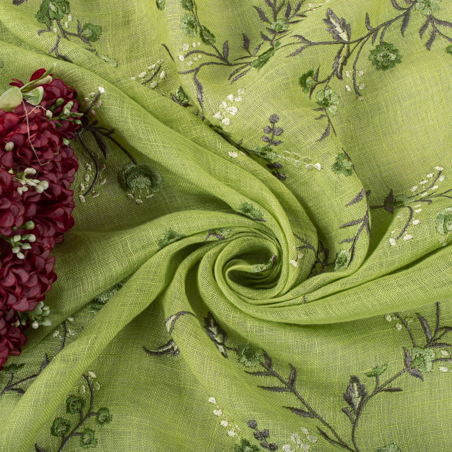 Sanskriti Vintage Dupatta/Stole Green Pure Cotton Embroidered-Hand-Woven Fabric