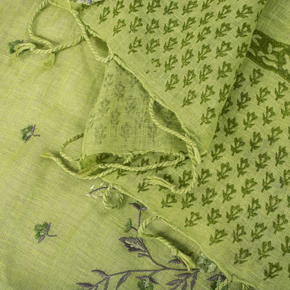 Sanskriti Vintage Dupatta/Stole Green Pure Cotton Embroidered-Hand-Woven Fabric