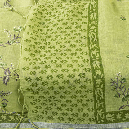 Sanskriti Vintage Dupatta/Stole Green Pure Cotton Embroidered-Hand-Woven Fabric