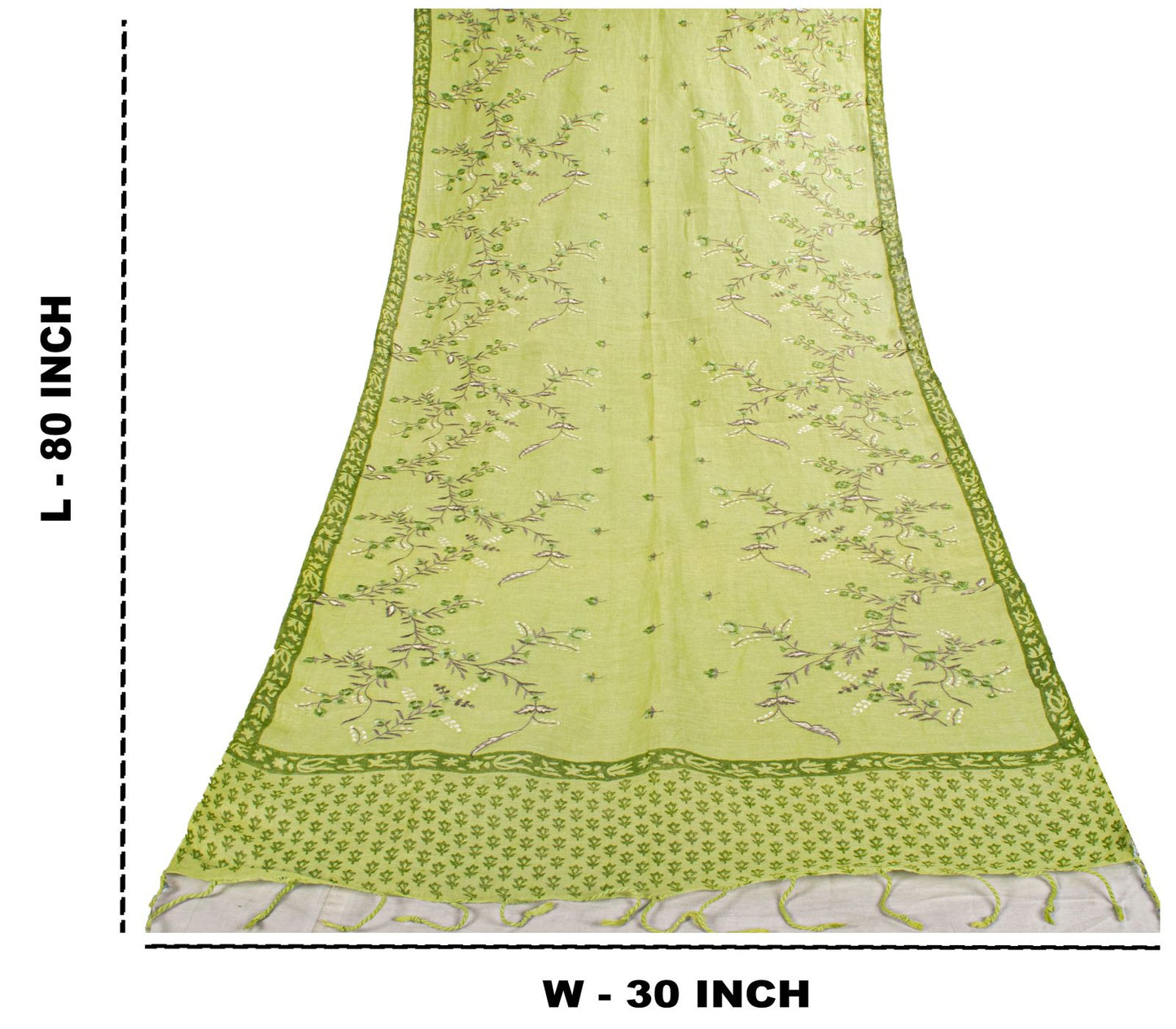 Sanskriti Vintage Dupatta/Stole Green Pure Cotton Embroidered-Hand-Woven Fabric