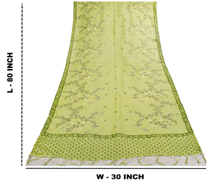 Sanskriti Vintage Dupatta/Stole Green Pure Cotton Embroidered-Hand-Woven Fabric