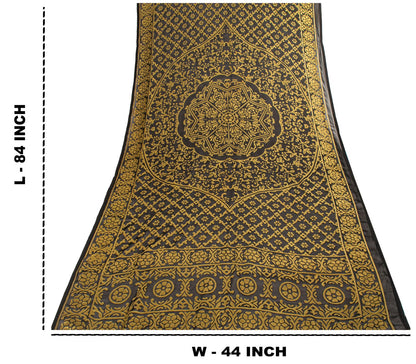 Sanskriti Vintage Dupatta/Stole Black Georgette Brocade Woven Floral Indian Veil