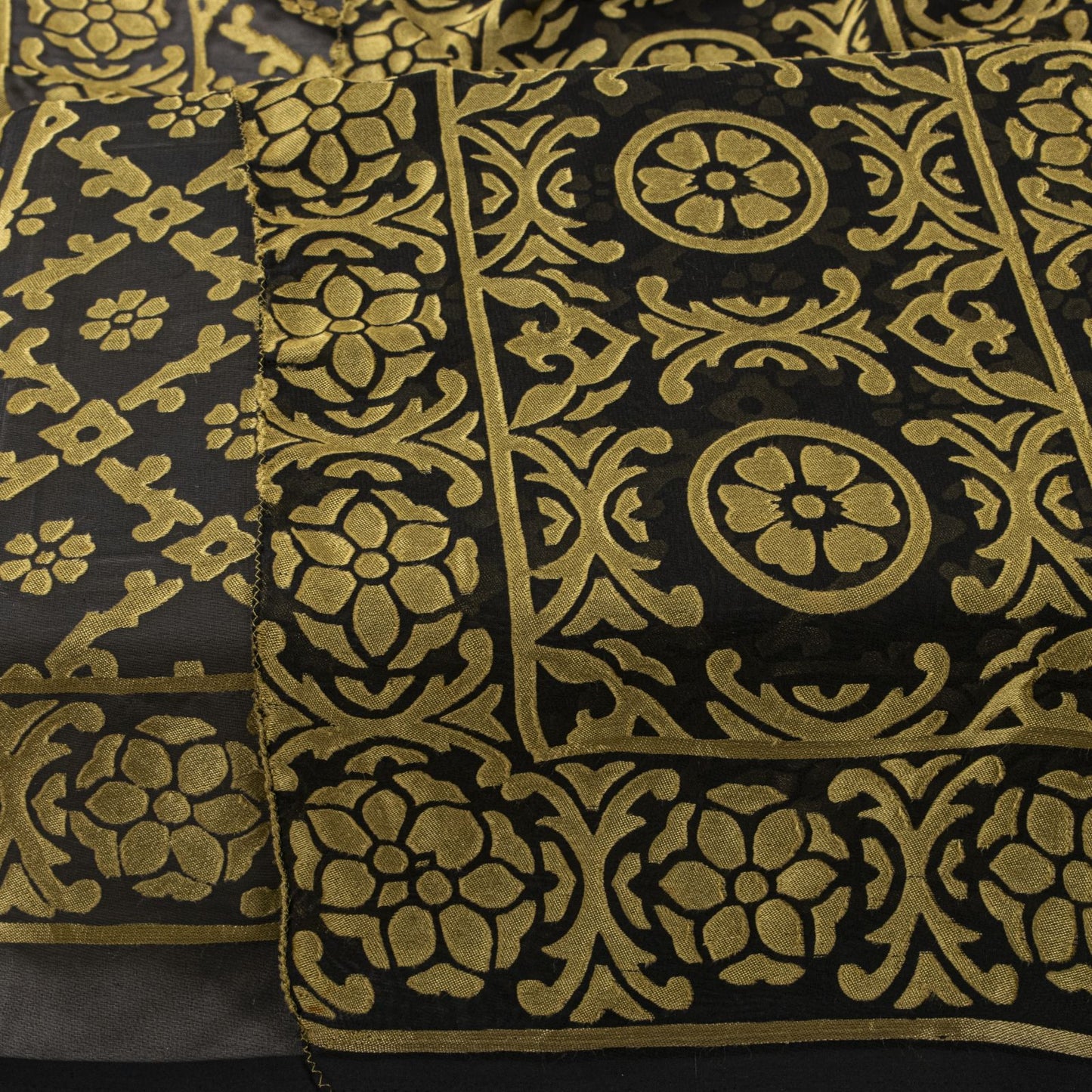 Sanskriti Vintage Dupatta/Stole Black Georgette Brocade Woven Floral Indian Veil