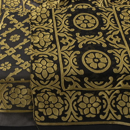 Sanskriti Vintage Dupatta/Stole Black Georgette Brocade Woven Floral Indian Veil