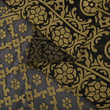 Sanskriti Vintage Dupatta/Stole Black Georgette Brocade Woven Floral Indian Veil