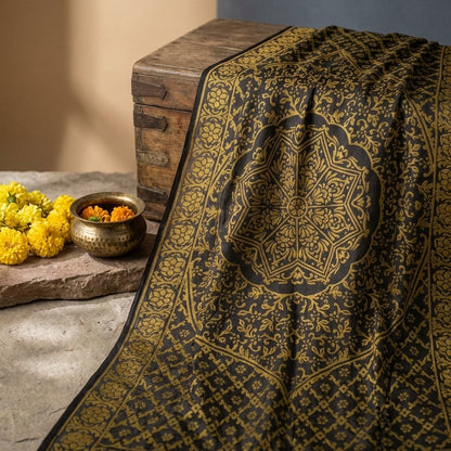 Sanskriti Vintage Dupatta/Stole Black Georgette Brocade Woven Floral Indian Veil